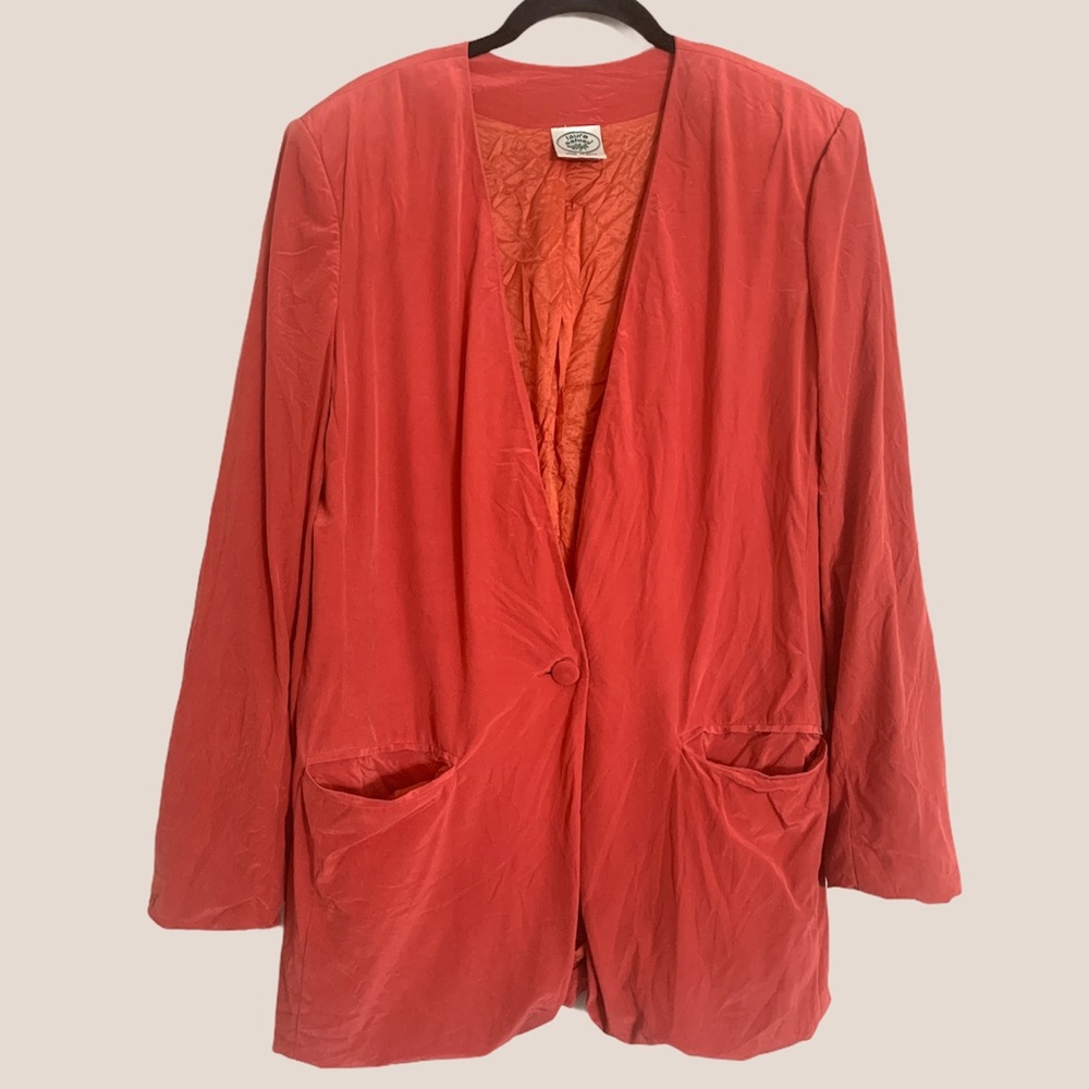 Vintage Laura Ashley 100% Silk Coral Blazer